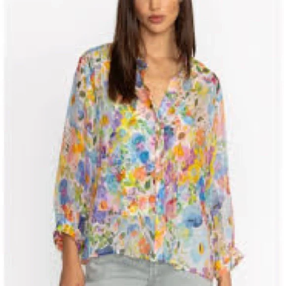 JADE Bunni from Johnny Was Floral silk blouse large - Picture 9 of 9